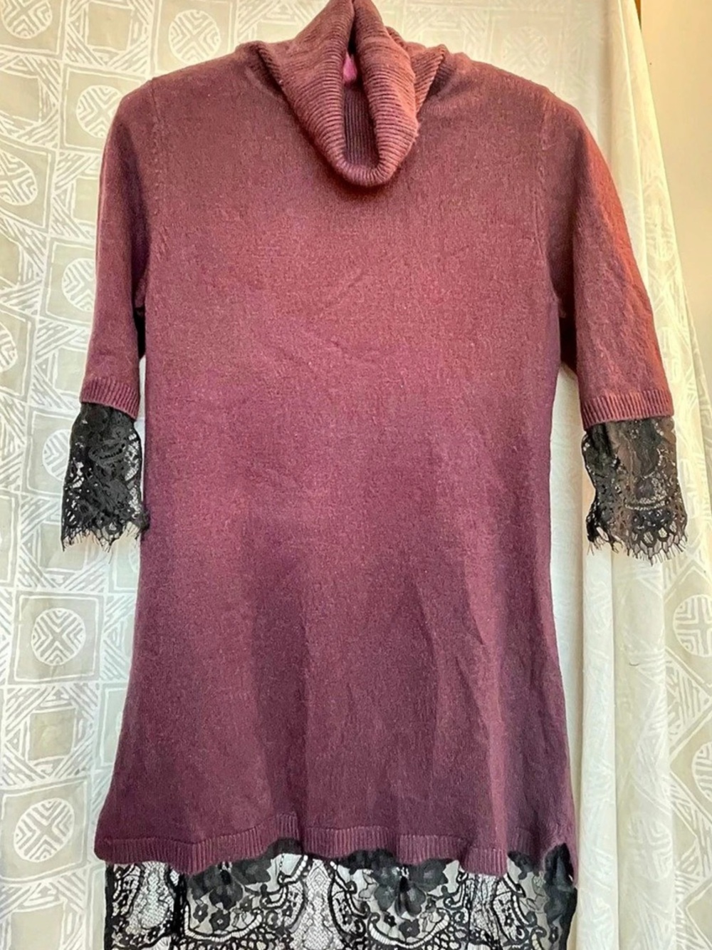 APT9 Lace Trim Loose Turtleneck Sweater Purple XS